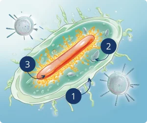 A diagram explaining how antibacterial surface protection film works.